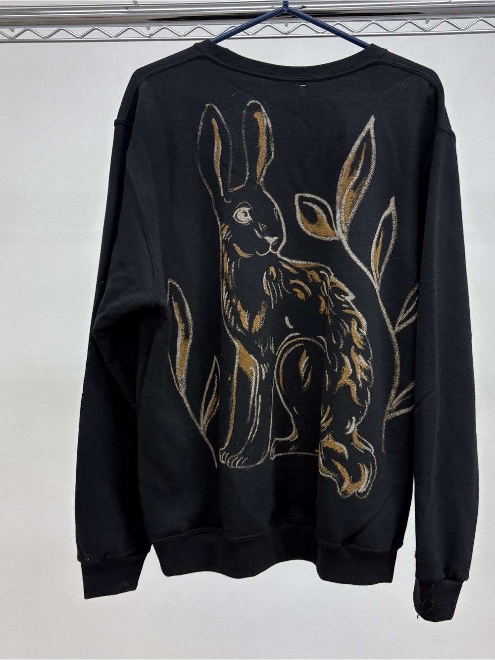 Jerzees Black Crewneck Sweater with Gold Rabbit Graphic